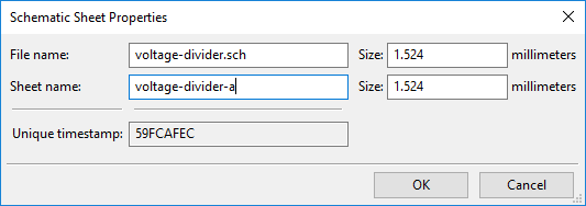 schematic sheet properties window